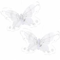 Artikel Feder Schmetterling auf Clip Weiß 10cm 12 St