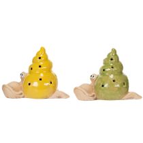 Artikel Keramik Schnecke mit LED, 12cm, 2er-Set, Gelb und Grün