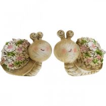 Schnecke mit Blumen Sommerdeko Gartenschnecken Braun/Rosa/Grün 9,5cm 2er-Set