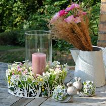 Schnecken mit Blumen, Frühlingsdeko, Blütentier, Tischschmuck Grau/Blau/Grün H8cm L9,5cm 2er-Set