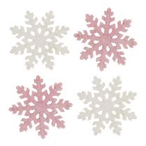 Artikel Schneeflocke 4cm Pink/Weiß mit Glitter 72St