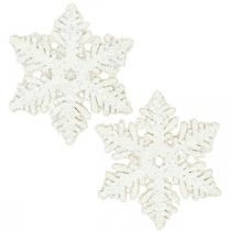 Artikel Schneeflocken Holz 4cm Weiß mit Glimmer 72 St
