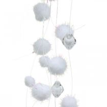 Artikel Schneeballgirlande mit Glitzer, Kunststoff, 72 cm, Weiß