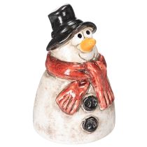 Artikel Schneemann Figur aus Keramik mit rotem Schal und schwarzem Hut H10cm