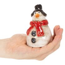 Artikel Schneemann Figur aus Keramik mit rotem Schal und schwarzem Hut H10cm