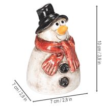 Artikel Schneemann Figur aus Keramik mit rotem Schal und schwarzem Hut H10cm