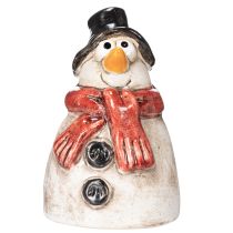 Artikel Schneemann Figur aus Keramik mit rotem Schal und schwarzem Hut H10cm