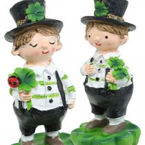 Artikel Schornsteinfeger mit Kleeblatt, Dekostecker, 27 cm, Polyresin, 4er-Set, schwarz-grün