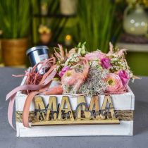 Schriftzug „Mama“, Geschenk zum Muttertag, Holzdeko zum Stellen Natur, Silbern L22cm H7cm 3St