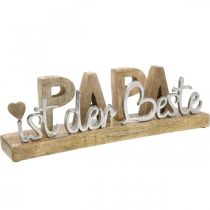 Schriftzug „Papa“ auf Sockel, Vatertag, Mangoholz mit Metall Natur, Silbern L38,5cm H12,5cm