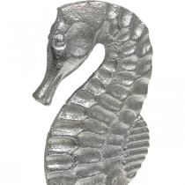 Seepferdchen zum Stellen, Meerdeko aus Metall, maritime Skulptur Silbern, Naturfarben H22cm