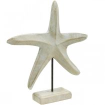 Seestern aus Holz, Dekoskulptur Maritim, Meerdeko Naturfarben, Weiß H28cm