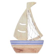Artikel Segelboot Deko Aufsteller Holz Natur Hellblau 25,5×16,5 cm 3 Stück