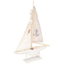 Artikel Segelboot Deko Holz Pinie auf Sockel Natur Weiß H39cm