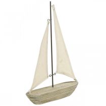Deko-Segelboot aus Holz, Maritime Deko, Deko-Schiff Shabby Chic, Naturfarben, Weiß H29cm L18cm