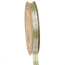 Artikel Seidenband Geschenkband Blätter Beige Grün 10mm 20m