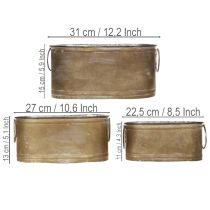 Artikel Set Übertopf Metall Wanne Vintage Retro L22,5cm/27cm/31cm