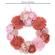 Artikel Blumenkranz aus Sola-Holz mit rosa Blüten, 25 cm für Wohn- und Tischdekoration