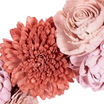 Artikel Blumenkranz aus Sola-Holz mit rosa Blüten, 25 cm für Wohn- und Tischdekoration