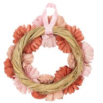 Artikel Blumenkranz aus Sola-Holz mit rosa Blüten, 25 cm für Wohn- und Tischdekoration