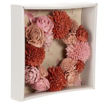 Artikel Blumenkranz aus Sola-Holz mit rosa Blüten, 25 cm für Wohn- und Tischdekoration