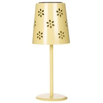 Artikel Solar-Tischlampe aus gelbem Metall mit Blütenmuster, 28 cm für Balkon und Terrasse