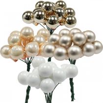 Artikel Mini Weihnachtskugeln am Draht Gold, Creme Ø1,5cm 140 St
