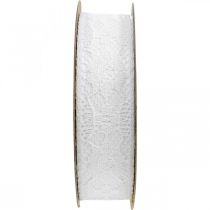 Spitzenband Weiß, Hochzeitsdeko, Dekoband Blumenmuster B25mm L15m