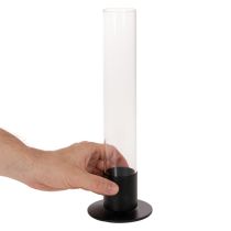 Artikel Stabkerzenhalter aus Metall und Glas mit Zylinder, 31 cm, Schwarz