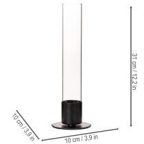 Artikel Stabkerzenhalter aus Metall und Glas mit Zylinder, 31 cm, Schwarz
