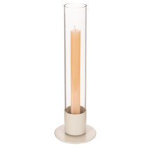 Artikel Stabkerzenhalter aus Metall mit Glaszylinder und Sockel 31 cm Taupe