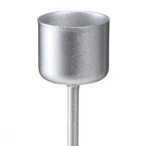 Artikel Silberne Stabkerzenhalter aus Metall mit Dorn 11 cm für Adventskränze, 12er Set