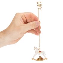 Artikel Weihnachtsbaum-Kerzenhalter Schaukelpferd 20cm Gold 3er-Set aus Metall und Kunststoff