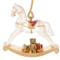 Artikel Weihnachtsbaum-Kerzenhalter Schaukelpferd 20cm Gold 3er-Set aus Metall und Kunststoff