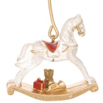 Artikel Weihnachtsbaum-Kerzenhalter Schaukelpferd 20cm Gold 3er-Set aus Metall und Kunststoff