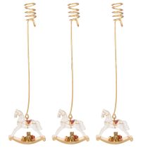 Artikel Weihnachtsbaum-Kerzenhalter Schaukelpferd 20cm Gold 3er-Set aus Metall und Kunststoff