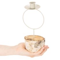 Artikel Kerzenhalter aus Birkenholz mit Metallring 20 cm Weiß