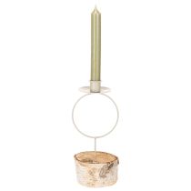 Artikel Kerzenhalter aus Birkenholz mit Metallring 20 cm Weiß