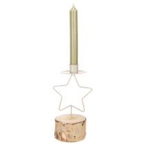 Artikel Kerzenhalter Stern aus Metall mit Holzsockel, 20 cm, Silber und Natur