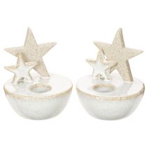 Artikel Kerzenhalter Sterne aus Keramik Weiß-Grau 11cm 2er-Set