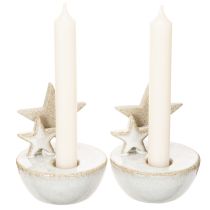 Artikel Kerzenhalter Sterne aus Keramik Weiß-Grau 11cm 2er-Set