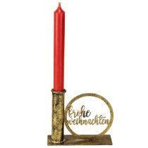 Artikel Stabkerzenhalter Metall Frohe Weihnachten Antik-Gold 13×5×10,5cm