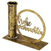 Artikel Stabkerzenhalter Metall Frohe Weihnachten Antik-Gold 13×5×10,5cm