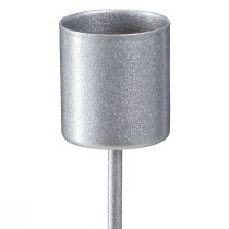 Artikel Stabkerzenhalter zum Stecken aus Metall in Silbergrau, Ø 2,5 cm, H 11 cm, 16 Stück