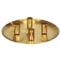 Stabkerzenhalter Gold Ø2,5cm Kerzenteller Metall Ø23cm