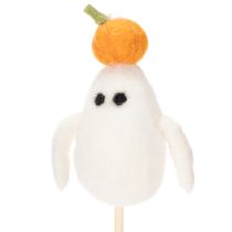 Artikel Geisterfiguren auf Holzstab 54 cm weiß-orange 8 Stück für Halloween-Dekoration