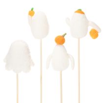 Artikel Geisterfiguren auf Holzstab 54 cm weiß-orange 8 Stück für Halloween-Dekoration