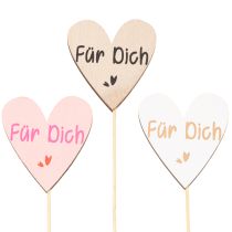 Artikel Herzstecker aus Holz Für Dich 31 cm Natur Rosa Weiß 12 Stück