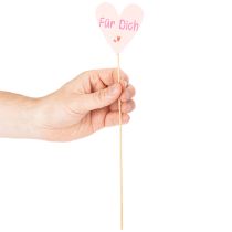 Artikel Herzstecker aus Holz Für Dich 31 cm Natur Rosa Weiß 12 Stück