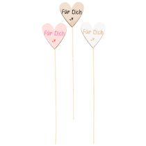 Artikel Herzstecker aus Holz Für Dich 31 cm Natur Rosa Weiß 12 Stück